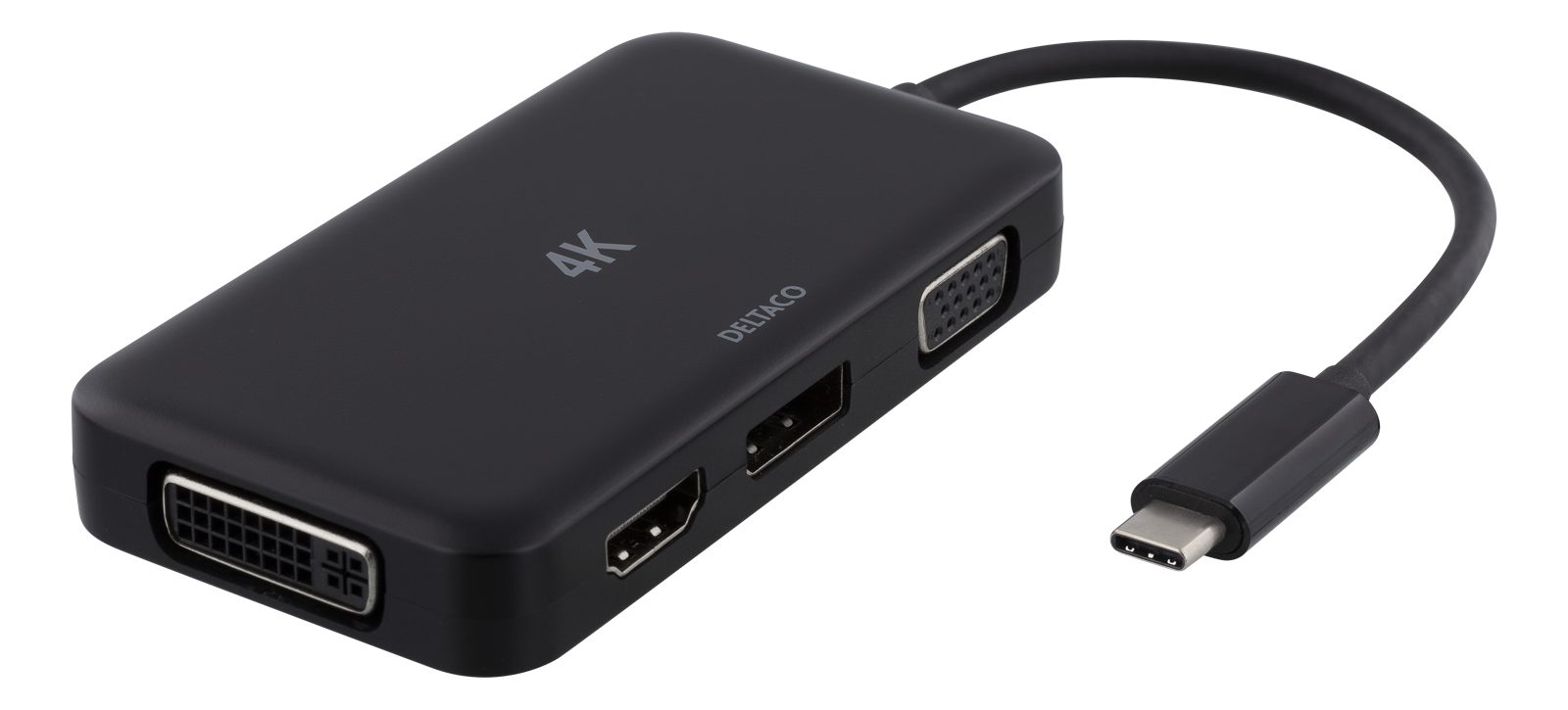 Multi-adapter Deltaco, USB-C till VGA/DVI/HDMI/DP, 4k, DP Alt Mode - Svart, bild 2