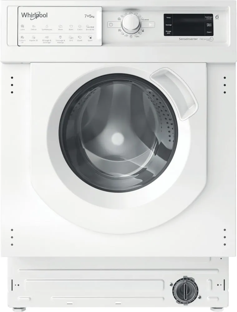 Whirlpool BI WDWG 751482 EU N, Frontmatad, Inbyggd, Vit, Vänster, 5 kg, 1400 RPM