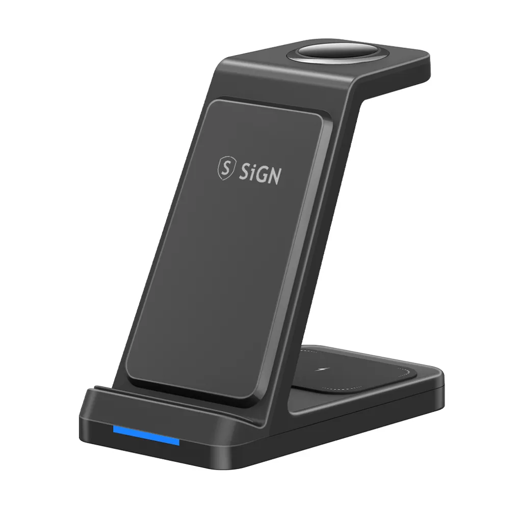 SiGN 3-in-1 Qi Trådlöst Laddningsställ 15W - Svart