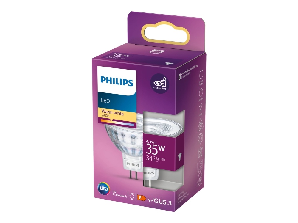 Philips 5 W (35 W), GU5.3, Varmvit, Ej dimbar