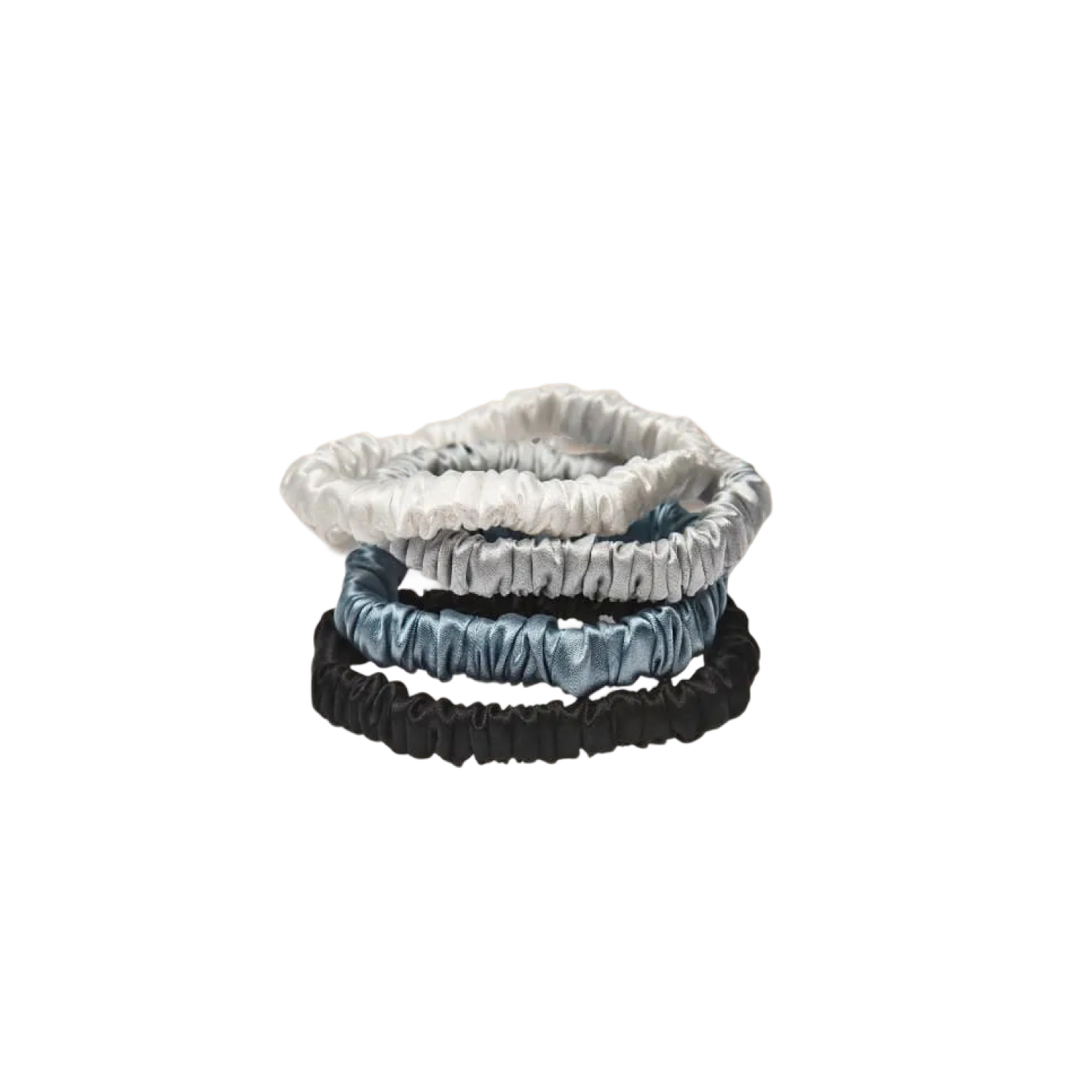 Lenoites Mulberry Silk Skinny Scrunchies White/Light Grey/Blue/Black 4 pcs
