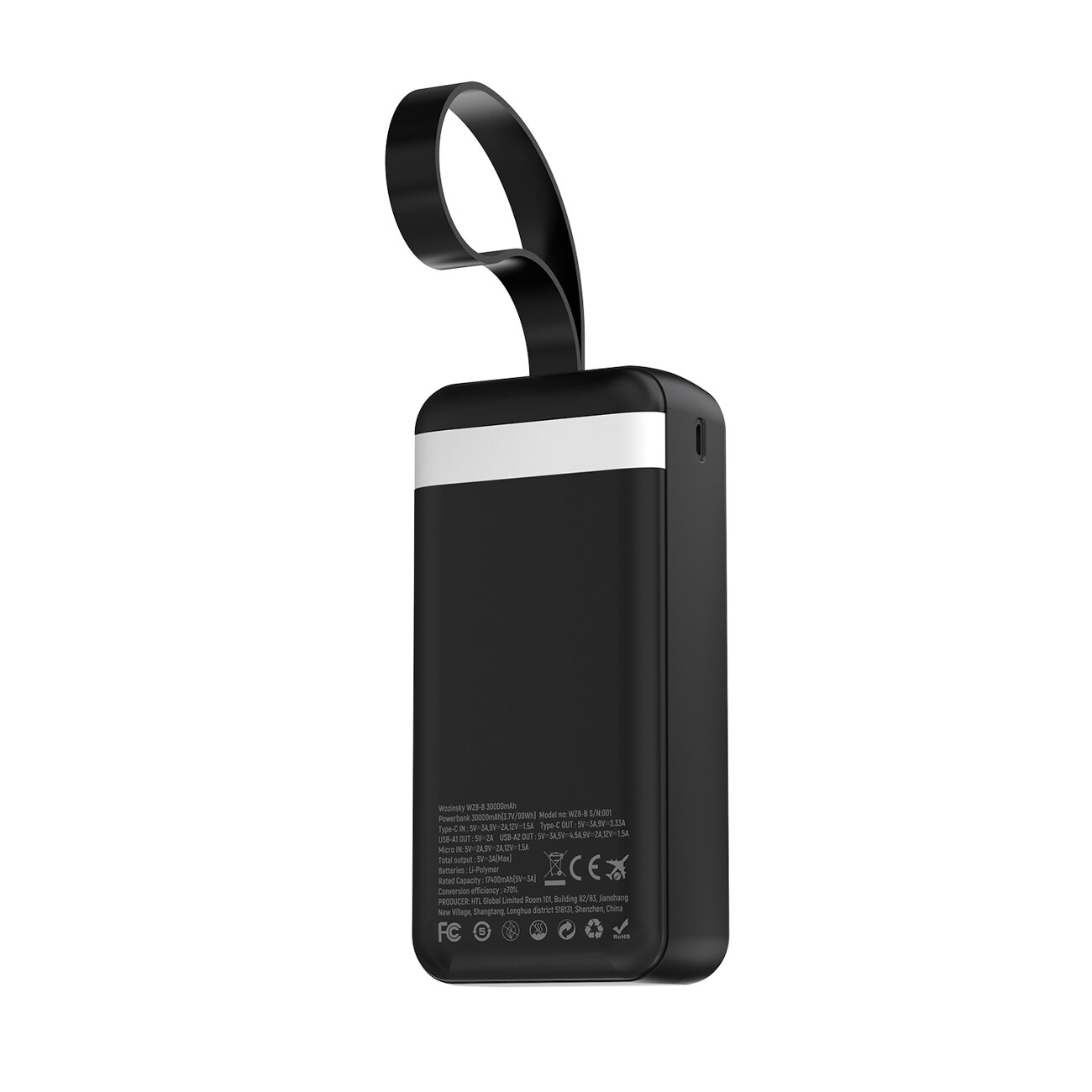 Wozinsky W8-W 30 000 mAh 30 W powerbank med 2x USB-A och USB-C samt ficklampa – Svart, bild 4