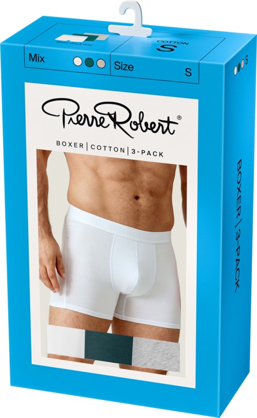 Pierre Robert Cotton Boxer Men X3 White, Sea & Grey M