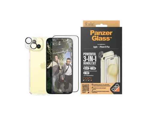 PanzerGlass - 3-i-1-paket - skyddskit skärm/objektiv/baksida för mobiltelefon - glas - ramfärg svart - för Apple iPhone 15 Plus, bild 2