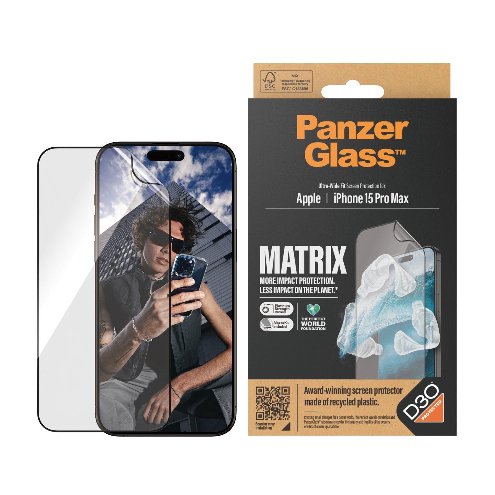 PanzerGlass™ | Ultra-Wide Fit - Skärmskydd för mobiltelefon - Matrix Protection | Apple iPhone 15 Pro Max