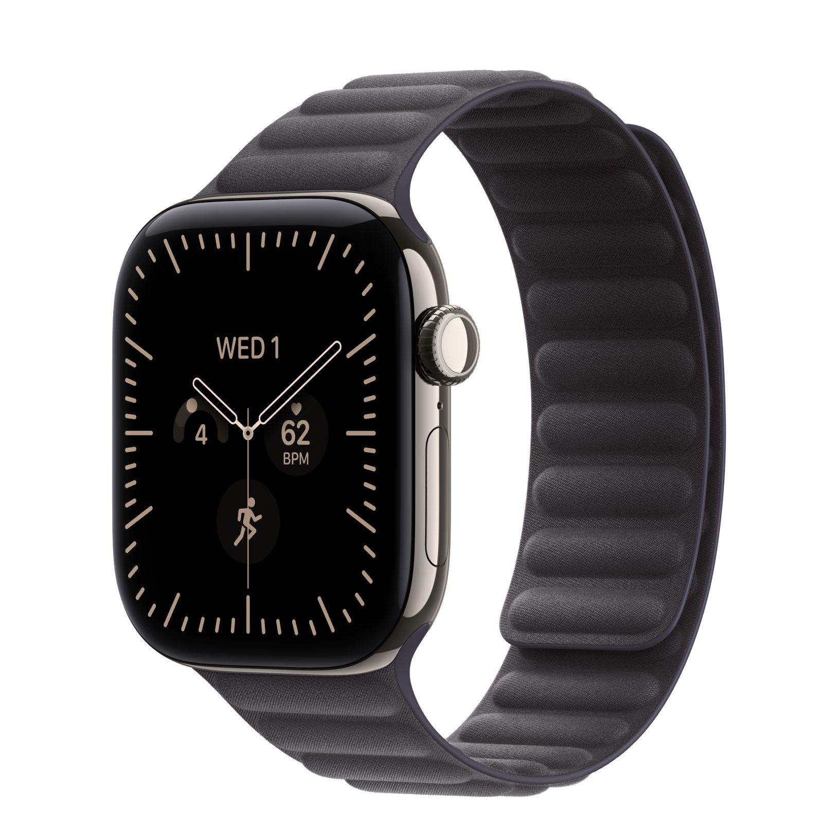 Apple Watch Series 12 (GPS + Cellular) • Titanboett naturlig, 42 mm • Magnetlänk midnatt