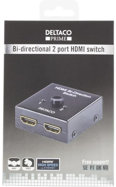 Deltaco PRIME Dubbelriktad HDMI-switch - 1 till 2 eller 2 till 1 enhet - Manuell - Svart