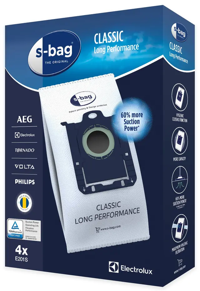 S-bag Classic Long Performance dammsugarpåsar E201S för Electrolux/Philips