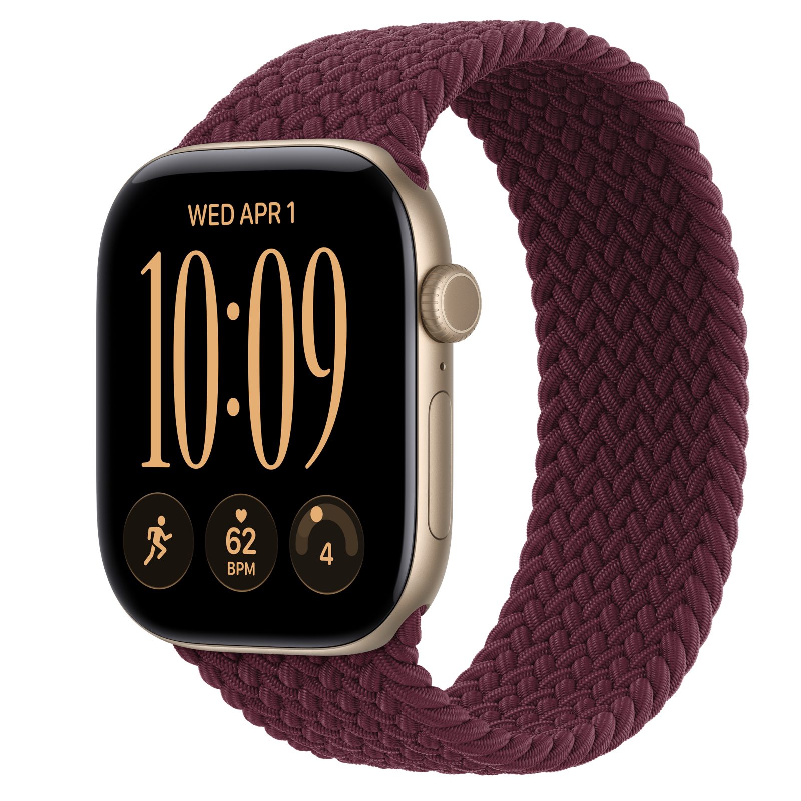 Apple Watch Series 12 (GPS + Cellular) • Aluminiumboett ljust guld, 46 mm • Flätad sololoop bourgogne