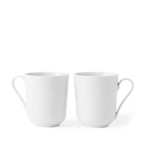 Lyngby Porcelæn - Rhombe Vit Mugg med Handtag - 33 cl - Set om 2