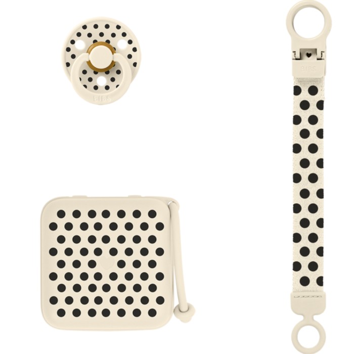 BIBS Gift Set Polka Soothe & Go Latex Size 2, Ivory Black, bild 2