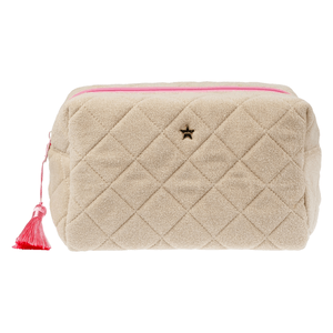 DARK Terry Quilted Make-Up Pouch Large Sand & Bubblegum Pink