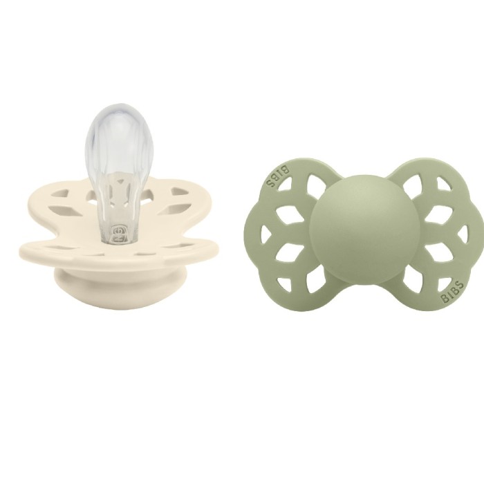 BIBS Pacifier Infinity Symmetrical Silicone Ivory/Sage Size 1 2pcs