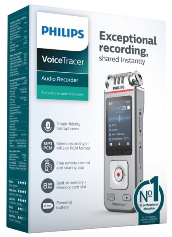 Philips Voice Tracer DVT4110 - Röstinspelare - 200 mW - 8GB - Silver/Krom