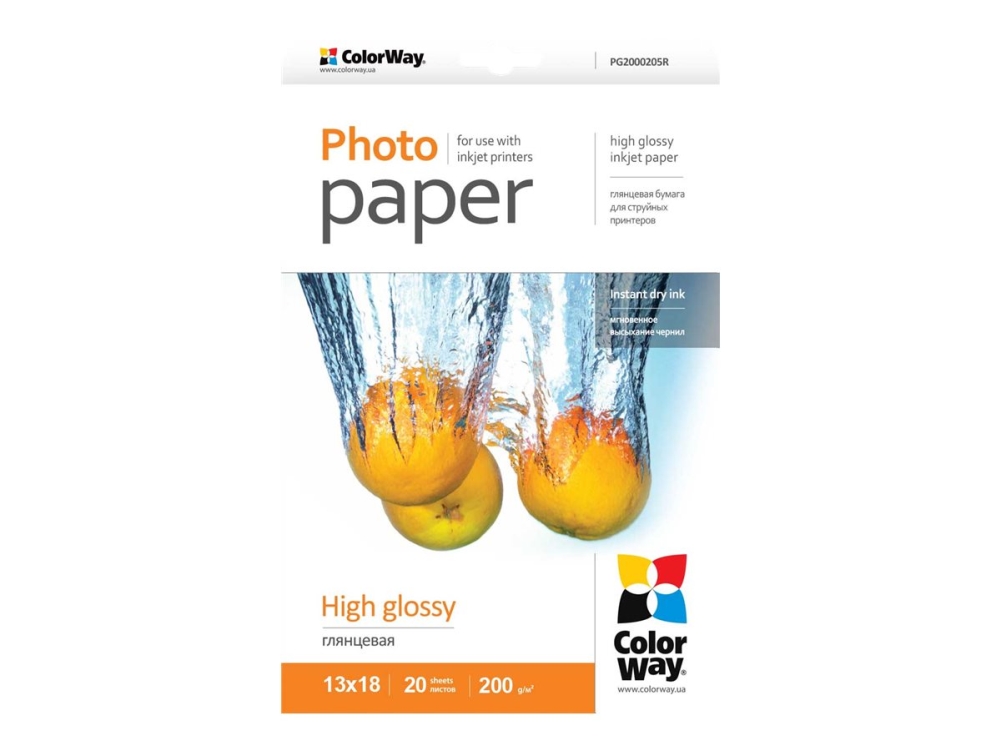 ColorWay - Högblank - 280 mikron - vit - 100 x 150 mm - 230 g/m² - 100 ark fotopapper