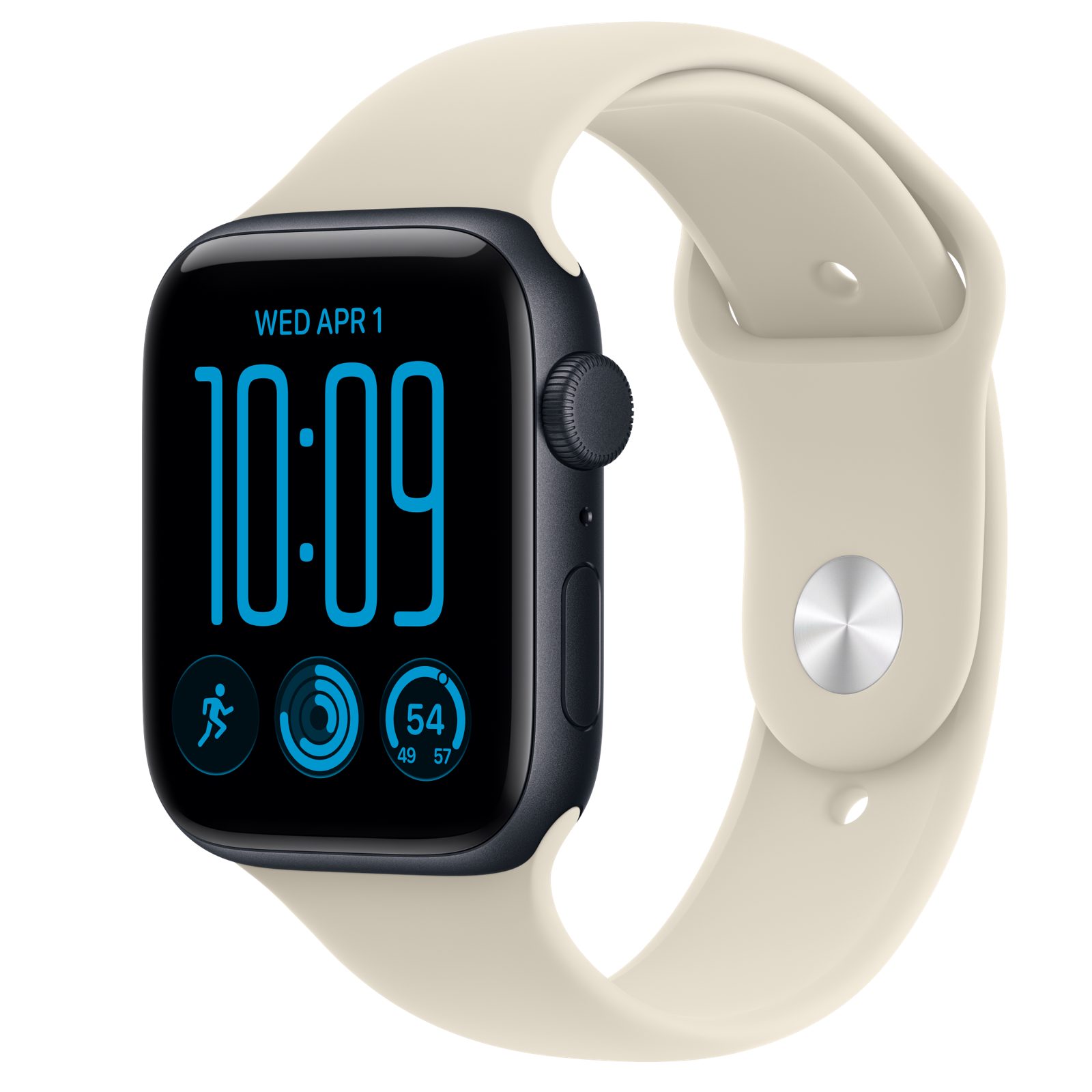Apple Watch SE 3 (GPS) • Aluminiumboett midnatt, 44 mm • Sportband sand
