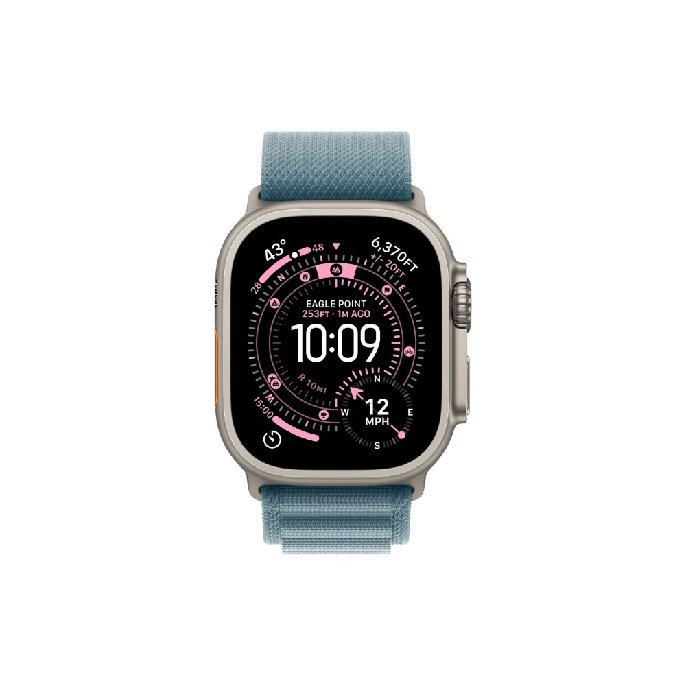Apple Watch Ultra 3 GPS + Cell 49 mm naturlig titan, ljusblå bergsloop - L