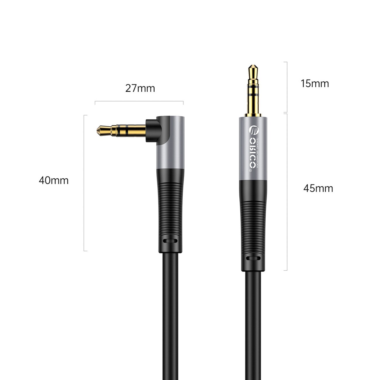 Orico AXW 3,5 mm mini-jack, hane till hane, vinklad ljudkabel, 5 m – svart, bild 2