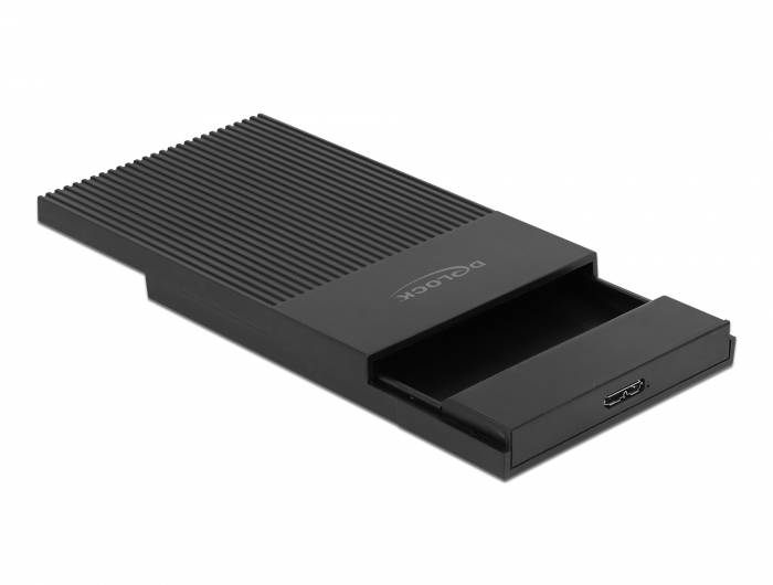 Externt kabinett 2.5" SATA till USB 3.2 (Gen1) 5Gbps, DeLOCK, plast, skjutbar lucka - Svart, bild 3