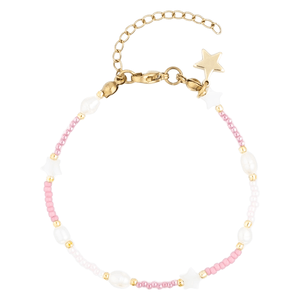 DARK Glass Bead Bracelet Mop Star & Pearls Light Rose