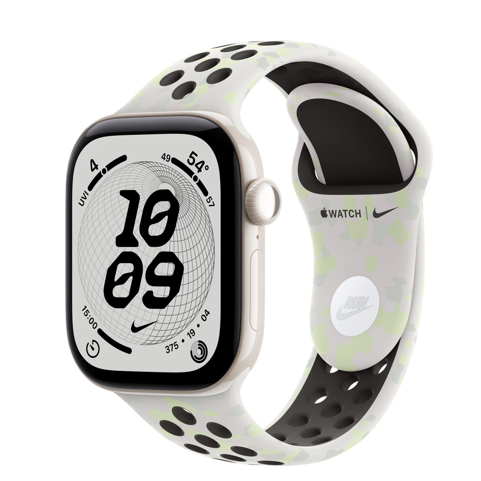 Apple Watch Series 12 (GPS + Cellular) • Keramikboett pärlvit, 42 mm • Nike-sportband i Essential White