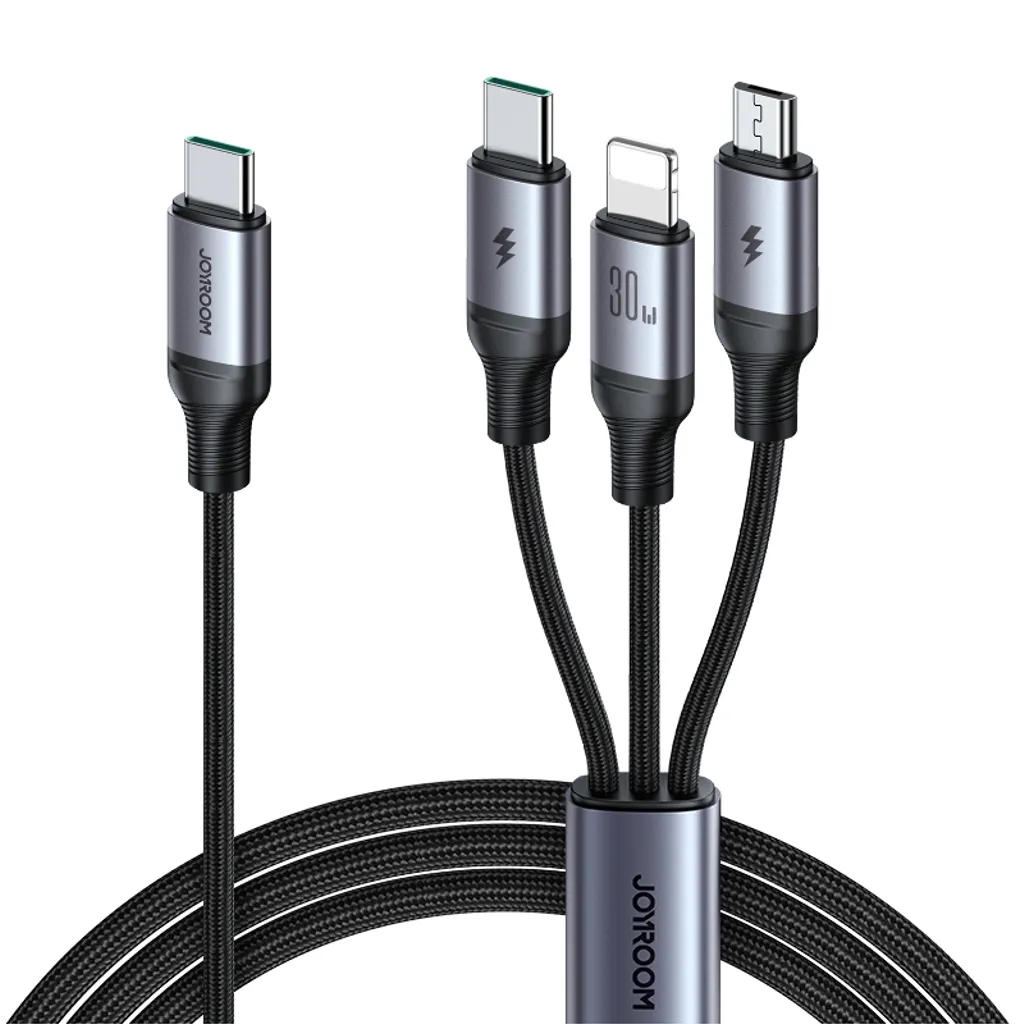 Joyroom 3-i-1-kabel USB-C till Lightning, Micro-USB, 100W, 1,2m - Svart