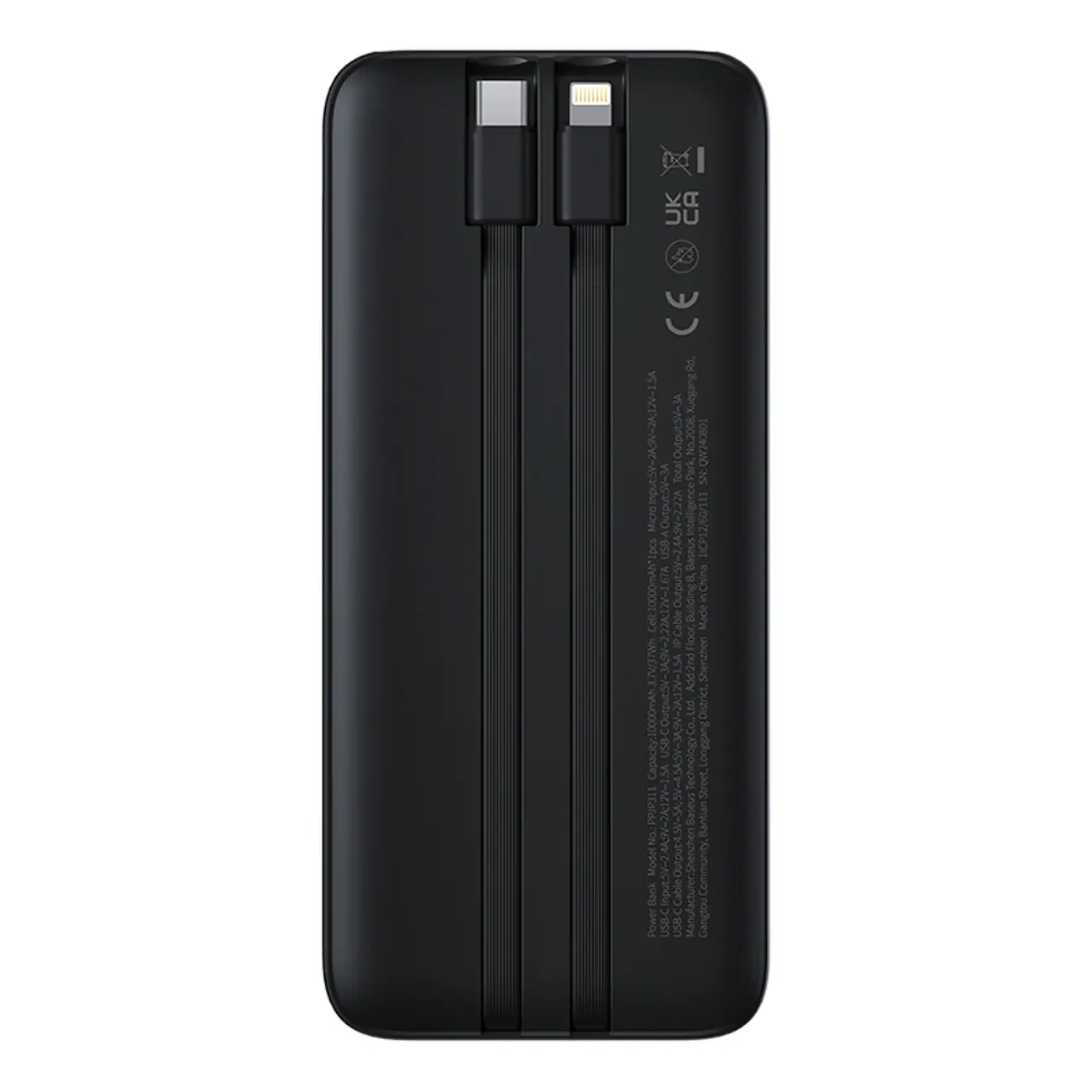 Baseus Lipow 10 000 mAh 22,5 W powerbank m/2 inbyggda kablar & display + USB-A–USB-C-kabel – Svart, bild 2