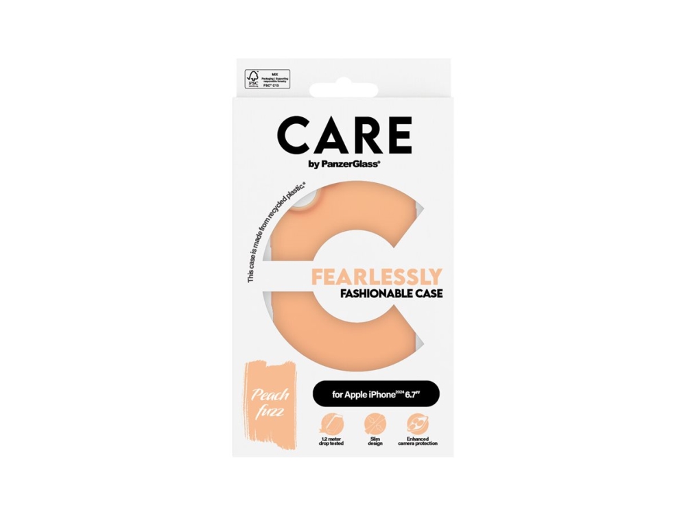 CARE by PanzerGlass - Baksidesskydd för mobiltelefon - termoplastisk polyuretan (TPU), silikonbeläggning - peach fuzz - för Apple iPhone 16 Plus