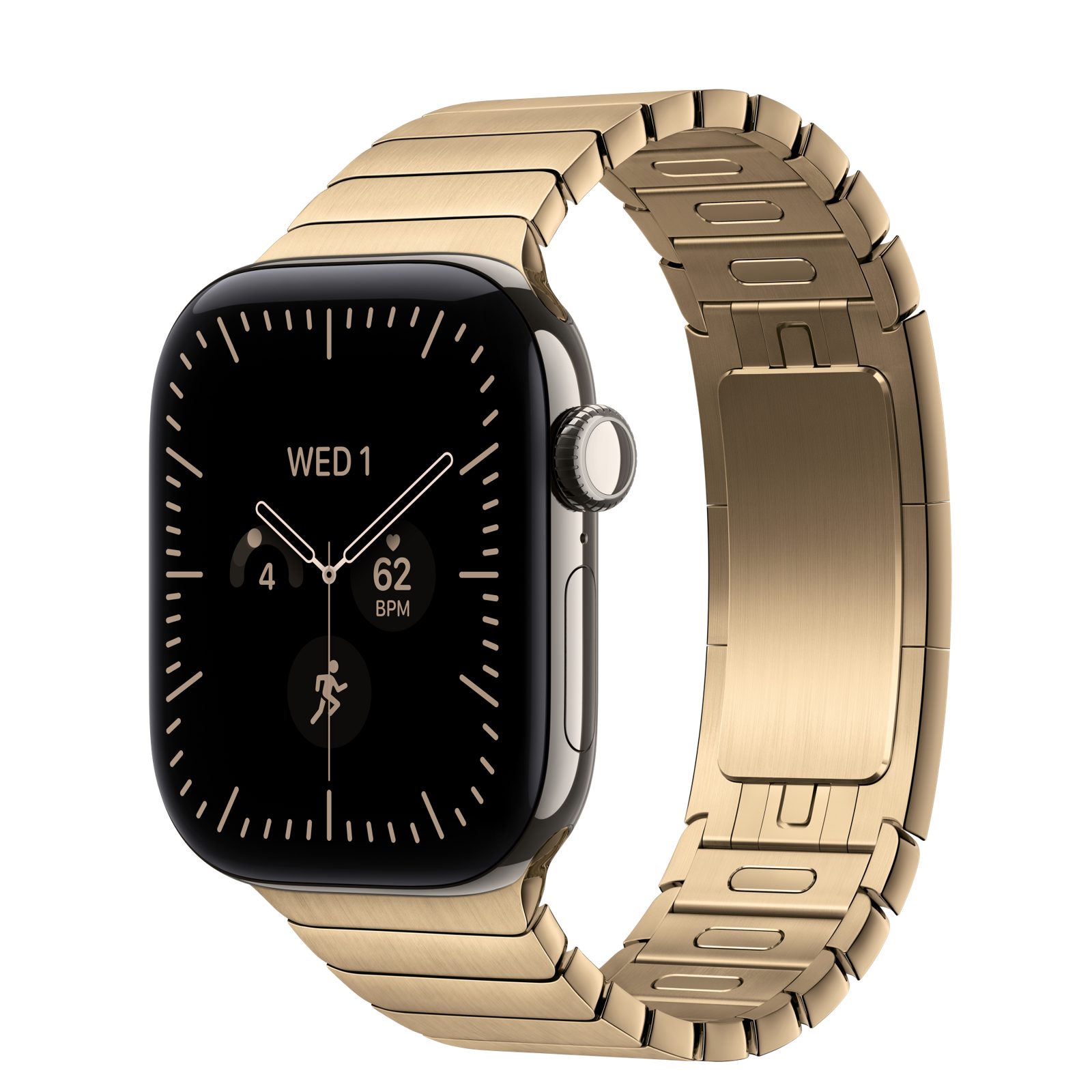 Apple Watch Series 12 (GPS + Cellular) • Titanboett naturlig, 42 mm • Länkarmband skinande guld