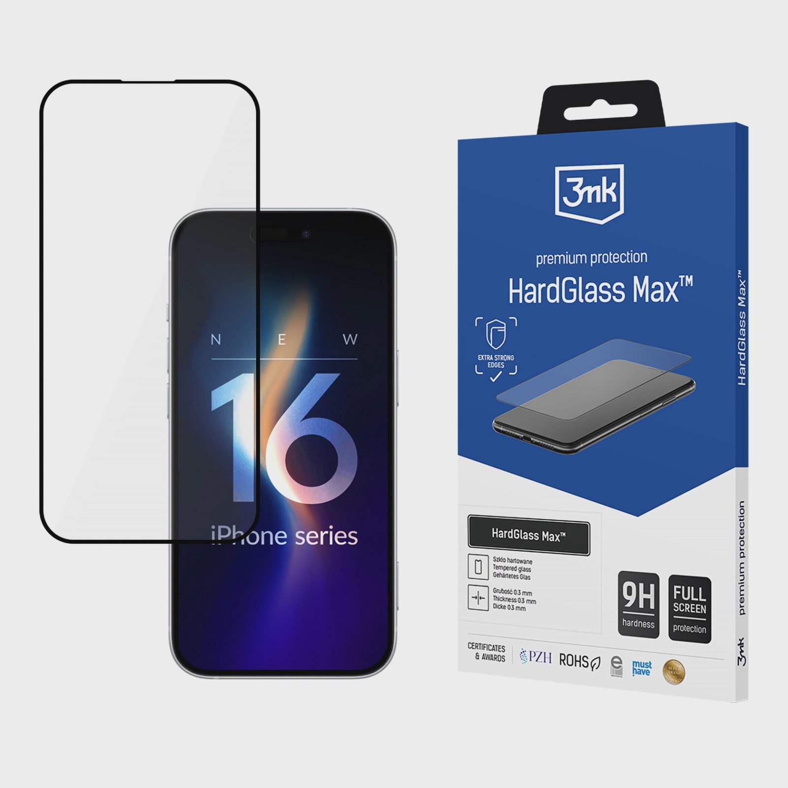Härdat glas 3mk HardGlass Max Black för iPhone 16 Plus
