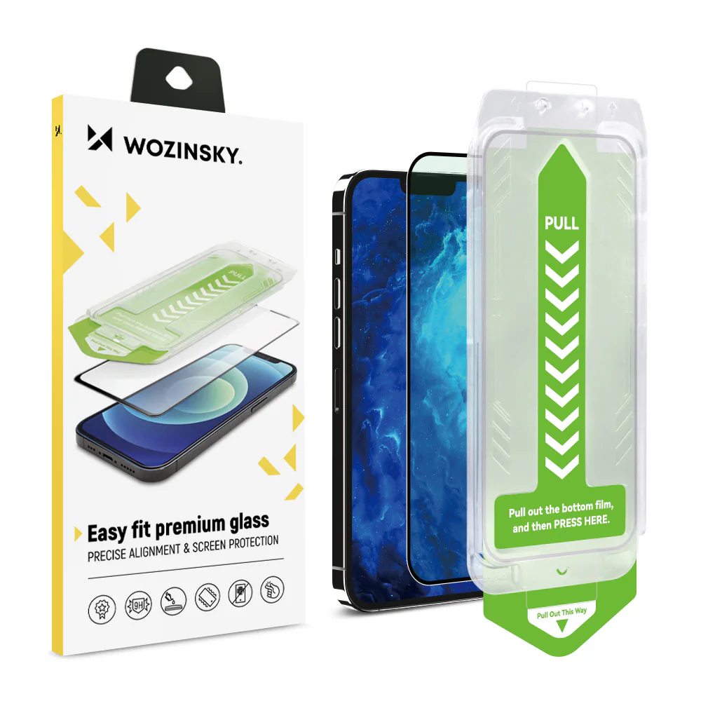 9H härdat glas med monteringsram för iPhone 14 Plus Wozinsky Premium Glass - svart