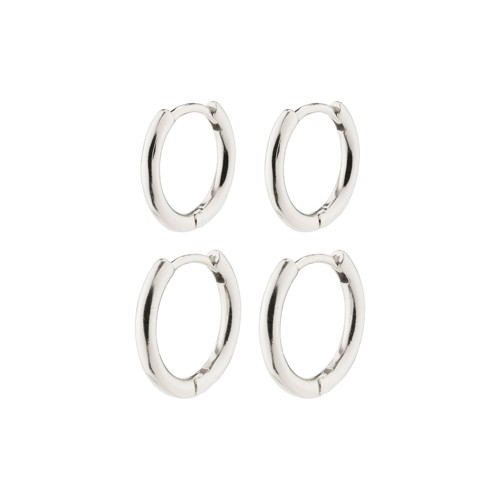PILGRIM - LEAF 2-in-1 Set Huggie Hoops - Silver-Plated - Diameters of 1.2 cm and 1.5 cm