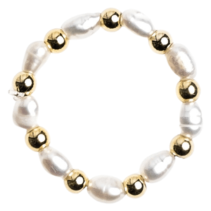DARK Oval Pearl Ring Gold Beads White Pearl