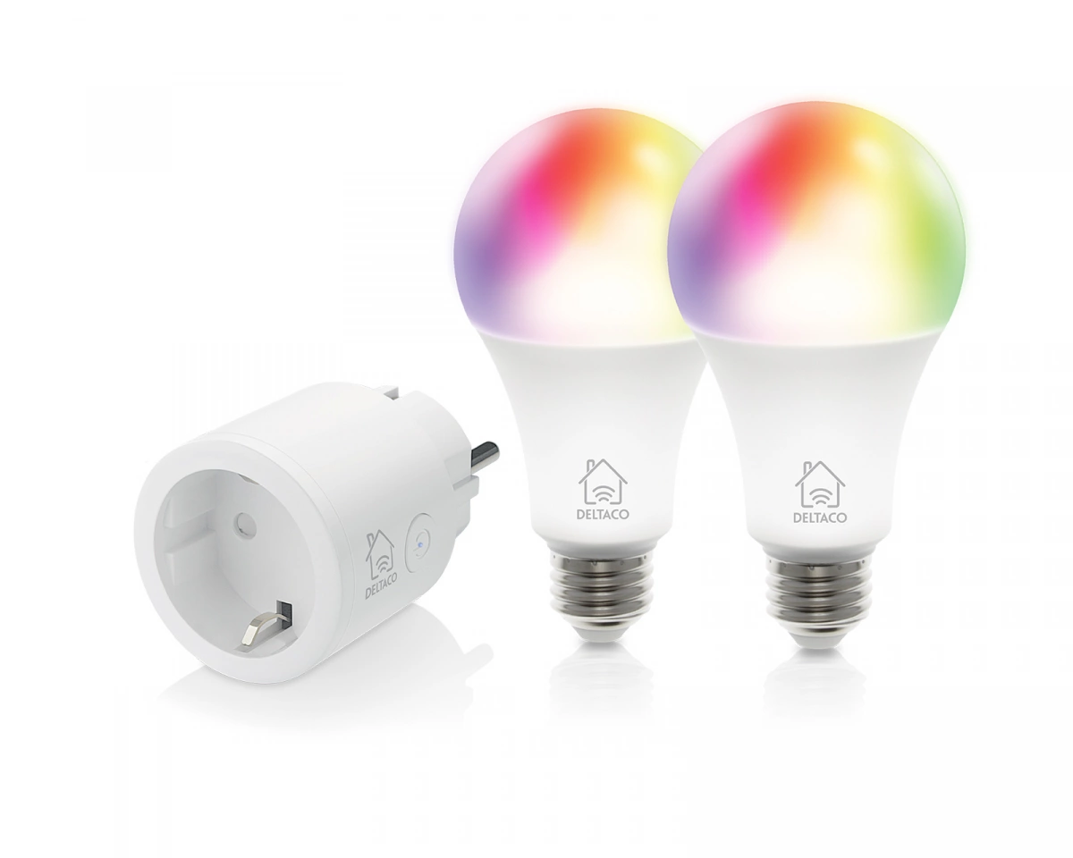 Deltaco smart home Starter Kit, Smart-Plug och 2-pack RGB LED-lampor (sh-kit01)