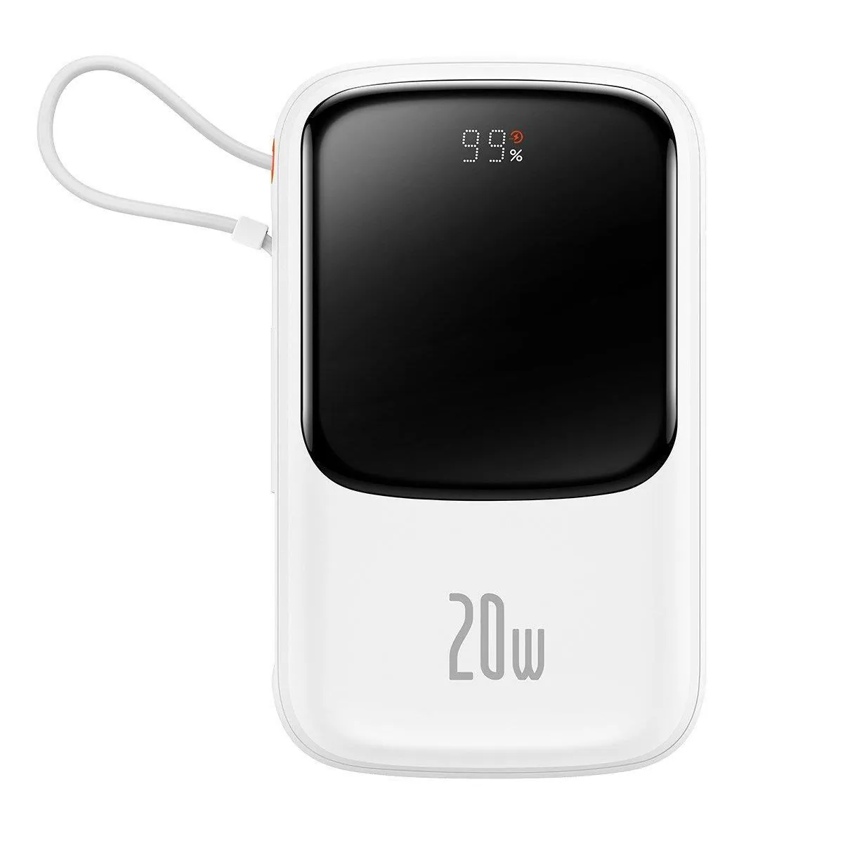 Baseus Qpow 10000mAh Powerbank med digital display, 20W snabbladdning & inbyggd Lightning-kabel Vit
