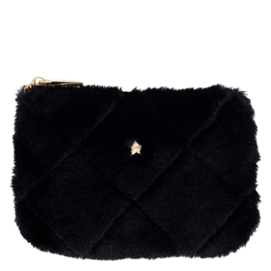 DARK Faux Fur Quilted Mini Pouch Black