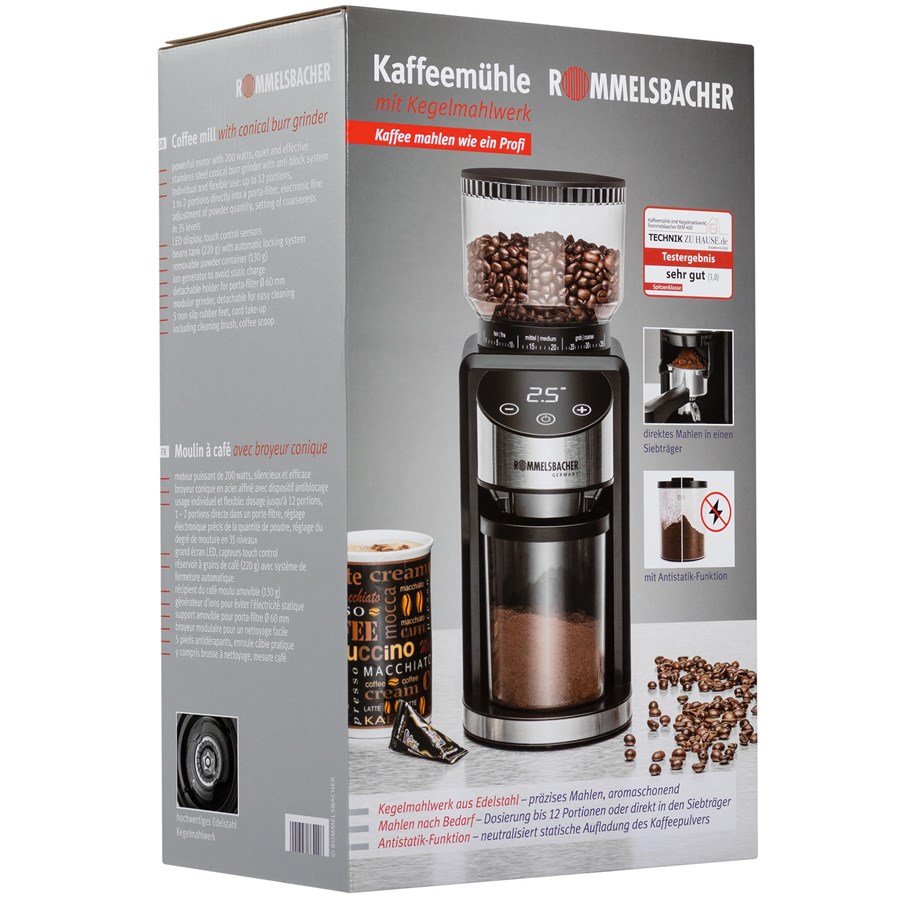 Rommelsbacher EKM 400, Kaffekvarn, 220 g, Konisk malning, Rostfritt stål, Svart, Rostfritt stål, Plast, Rostfritt stål, bild 2