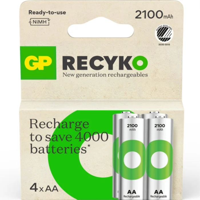 GP ReCyko AA-batteri, 2100 mAh, 4-pack