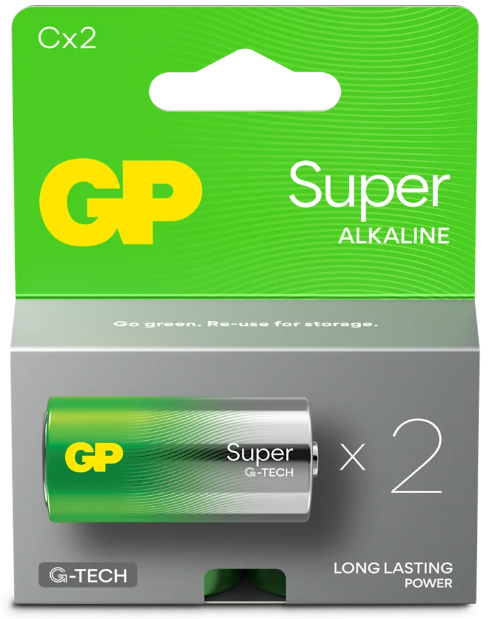 GP Super Alkaline Battery, Size C, 14A/LR14, 1.5V, 2-pack