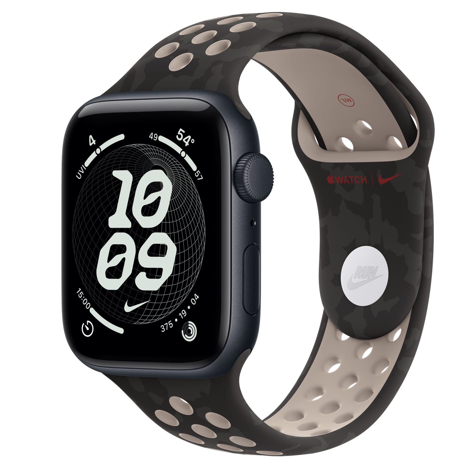 Apple Watch SE 3 (GPS) • Aluminiumboett midnatt, 44 mm • Nike-sportband i After Dark Black