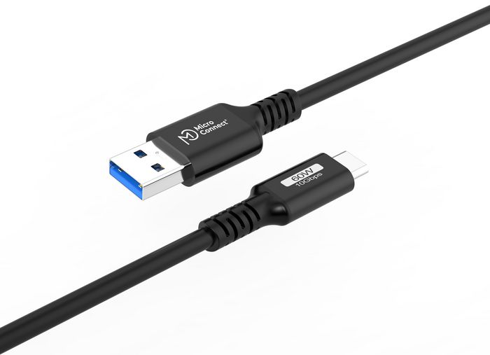 USB-kabel MicroConnect Premium USB-A till USB-C, 10Gbps, USB 3.2 Gen.2, 60W, 2m - Svart