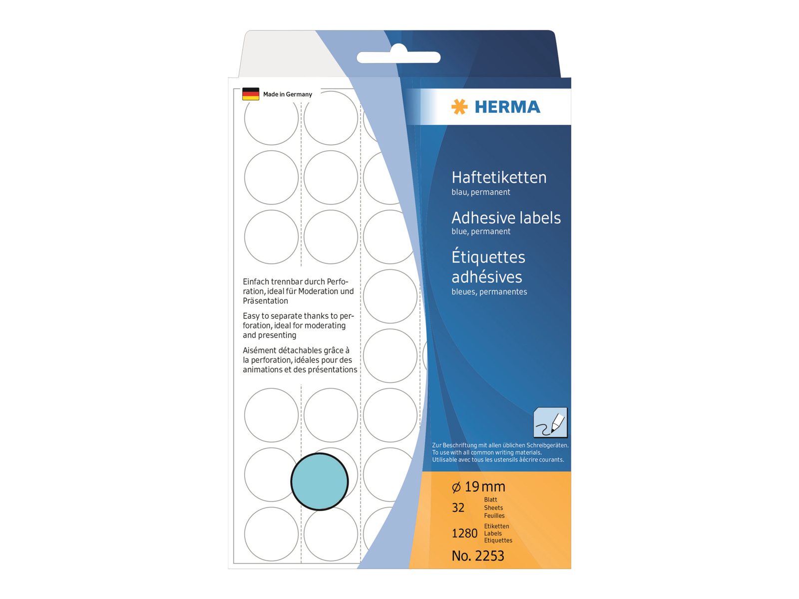 HERMA - Papper - permanent självhäftande - blå - 19 mm, rund 1280 etikett (er) (32 ark x 40) runda etiketter