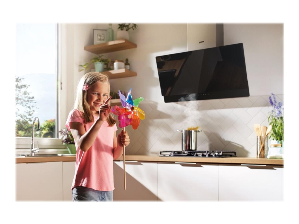 Gorenje Essential WHI949EXBG - Kåpa - vinklad skorsten - bredd: 90 cm - djup: 33.5 cm - utsug och återcirkulering (-) - med inbyggd motor - rostfritt stål/silver