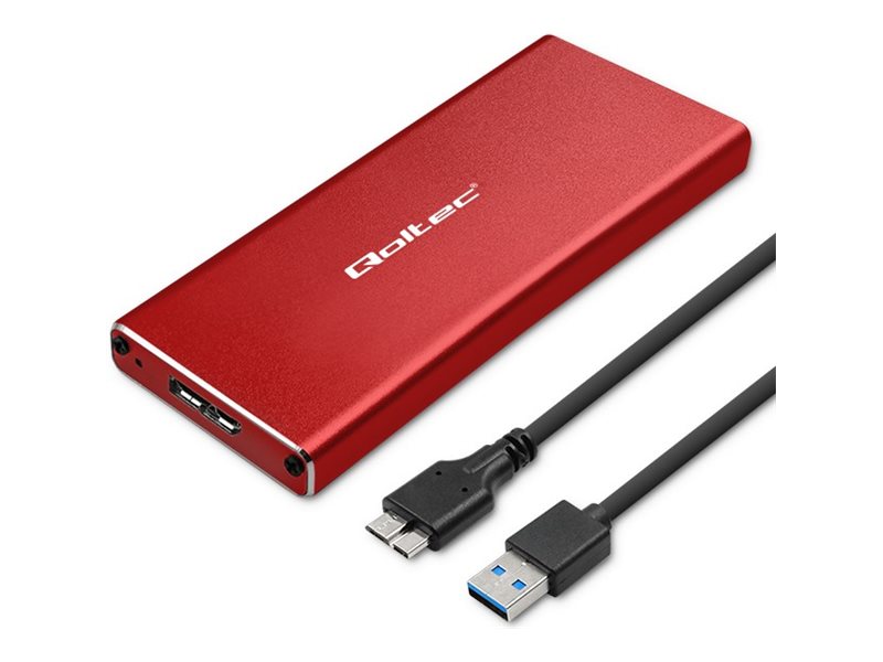 Qoltec - Förvaringslåda - NGFF - M.2 - SATA 6Gb/s - USB 3.0 - röd