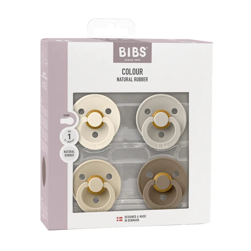 BIBS - Pacifier Colour 4 PACK - Ivory/Sand/Vanilla/Dark Oak - Size 1