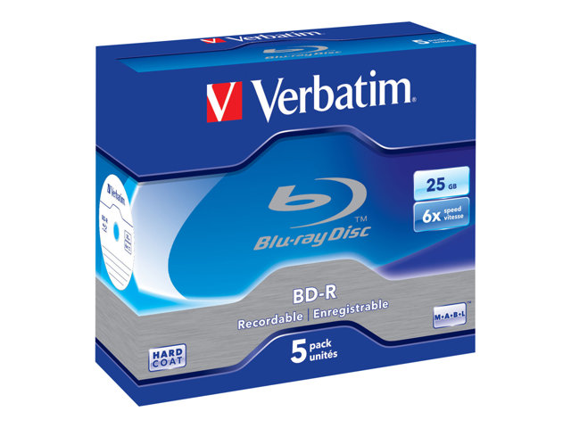 Blu-Ray BD-R media Verbatim 25 GB/200 min 6X, Hard Coat MABL, 5-pack jewel case
