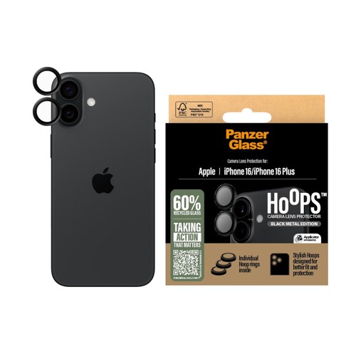 PanzerGlass iPhone 16 /16 Plus Hoops kameralinsskydd, svart