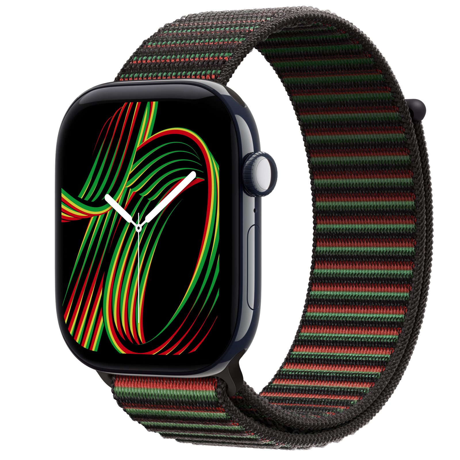 Apple Watch Series 12 (GPS + Cellular) • Keramikboett nattblå, 46 mm • Sportloop Black Unity – Unity Rhythm