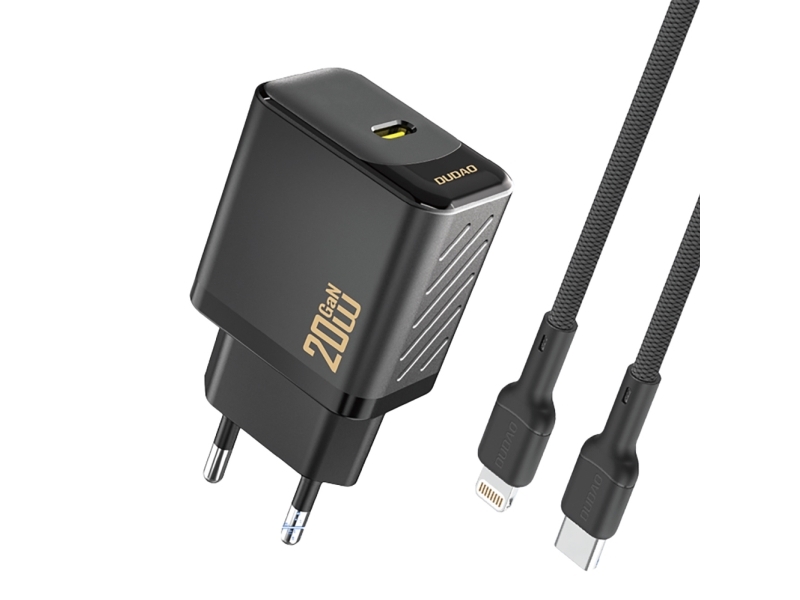 Dudao A26LEU 20W 1xUSB-C-laddare + 1 m USB-C till Lightning-kabel, svart