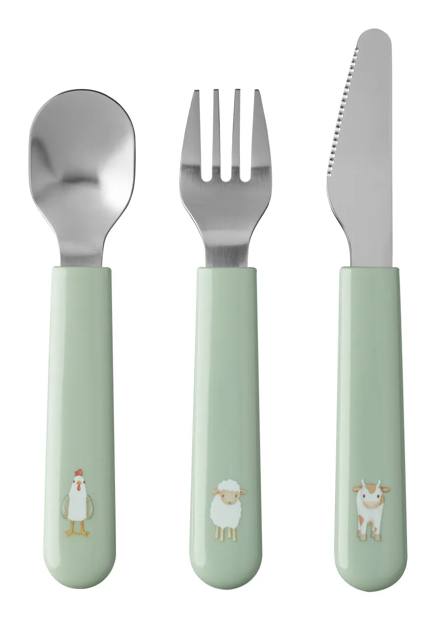 Mepal 108033065399, Bestickset för barn, Grön, Rostfritt stål, Akrylnitrilbutadienstyren (ABS), Pojke/flicka, 1 År, 14,5 cm